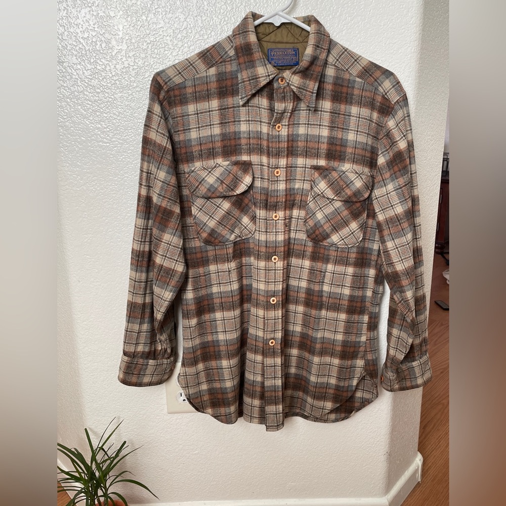 Pendleton Flannel Size Medium vintage brown tan orange grunge